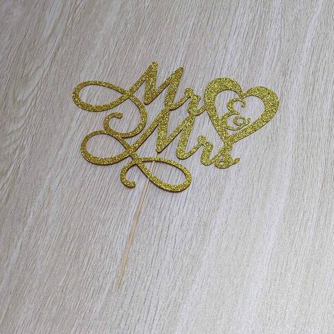 Mr and Mrs Cake Topper - Wedding, Engagement, Wedding Anniversary Cake Toppers Decorations, Double Sided Gold Glitter in Kuwait