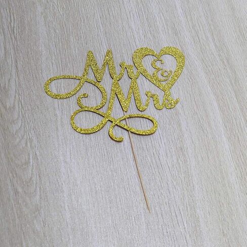 Mr and Mrs Cake Topper - Wedding, Engagement, Wedding Anniversary Cake Toppers Decorations, Double Sided Gold Glitter in Kuwait