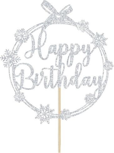 Snowflake Happy Birthday Cake Topper, Winter Birthday Cake Topper, Winter Frozen Snowflake Baby Shower Birthday Party Decorations, Red Glitter in Kuwait