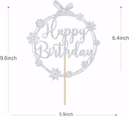 Snowflake Happy Birthday Cake Topper, Winter Birthday Cake Topper, Winter Frozen Snowflake Baby Shower Birthday Party Decorations, Red Glitter in Kuwait