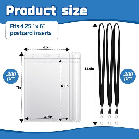 Chuangdi 100 Pcs Large 4 x 6 Inch Clear ID Badge Holder with Lanyard Waterproof Vertical Badge ID Card Holders Clear Plastic Tags Transparent PVC Pouch for Office in Saudi Arabia