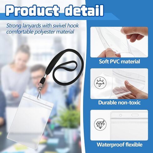 Chuangdi 100 Pcs Large 4 x 6 Inch Clear ID Badge Holder with Lanyard Waterproof Vertical Badge ID Card Holders Clear Plastic Tags Transparent PVC Pouch for Office in Saudi Arabia