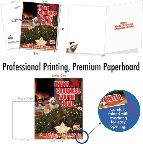 NobleWorks - Jumbo Christmas Greeting Card Funny (8.5 x 11 Inch) - Pet Animal Humor, Big Group Xmas Holiday Notecard - Tree Fainted Cat J2546XSG in Saudi Arabia