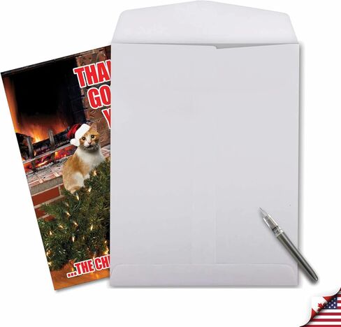 NobleWorks - Jumbo Christmas Greeting Card Funny (8.5 x 11 Inch) - Pet Animal Humor, Big Group Xmas Holiday Notecard - Tree Fainted Cat J2546XSG in Saudi Arabia