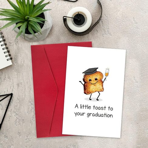 Leinessy Cute Toast Graduation Card, Congratulations Card with Envelope, A Little Toast to Your Graduation Pun Card in Kuwait