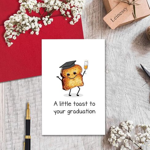 Leinessy Cute Toast Graduation Card, Congratulations Card with Envelope, A Little Toast to Your Graduation Pun Card in Kuwait