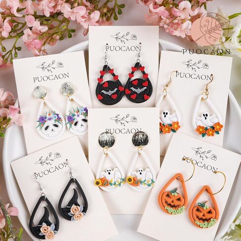 Puocaon Halloween Polymer Clay Cutters - 9 Pcs Clay Cutters for Polymer Clay Jewelry, Skull Ghost Clay Jewelry Cutters, Witch Hat Pumpkin Teardrop Shape Cutters for Polymer Clay Earrings Making in Saudi Arabia