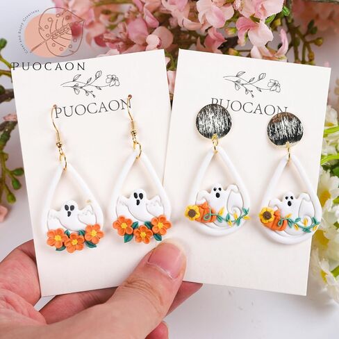 Puocaon Halloween Polymer Clay Cutters - 9 Pcs Clay Cutters for Polymer Clay Jewelry, Skull Ghost Clay Jewelry Cutters, Witch Hat Pumpkin Teardrop Shape Cutters for Polymer Clay Earrings Making in Saudi Arabia
