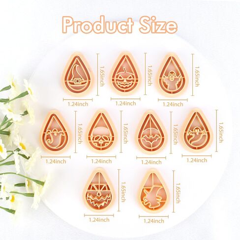 Puocaon Halloween Polymer Clay Cutters - 9 Pcs Clay Cutters for Polymer Clay Jewelry, Skull Ghost Clay Jewelry Cutters, Witch Hat Pumpkin Teardrop Shape Cutters for Polymer Clay Earrings Making in Saudi Arabia