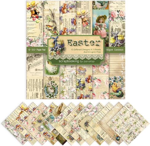 XMBHHRM 24 Sheets Easter Scrapbook Paper Spring Rabbit Decorative Craft Paper 6 x 6 Inch Bunny Eggs Themed Single -Sided Pattern for DIY Card Making Junk Journal Decor Album Supplies (A-Style) in Saudi Arabia