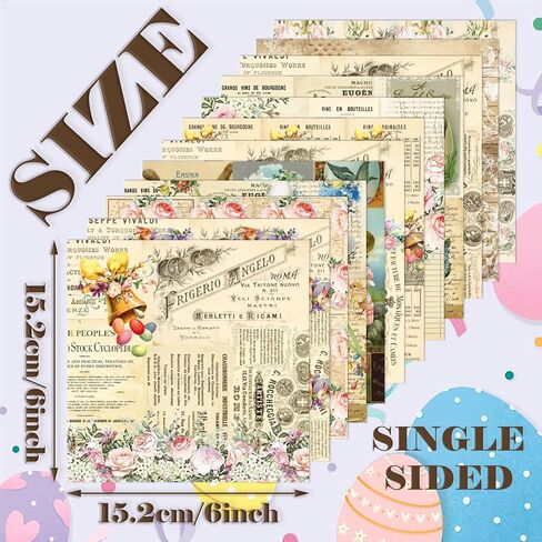 XMBHHRM 24 Sheets Easter Scrapbook Paper Spring Rabbit Decorative Craft Paper 6 x 6 Inch Bunny Eggs Themed Single -Sided Pattern for DIY Card Making Junk Journal Decor Album Supplies (A-Style) in Saudi Arabia