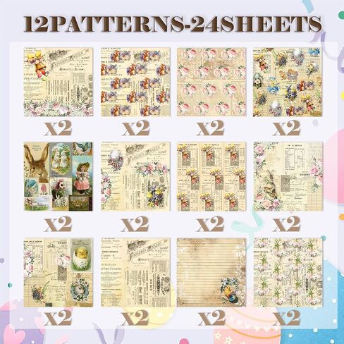 XMBHHRM 24 Sheets Easter Scrapbook Paper Spring Rabbit Decorative Craft Paper 6 x 6 Inch Bunny Eggs Themed Single -Sided Pattern for DIY Card Making Junk Journal Decor Album Supplies (A-Style) in Saudi Arabia