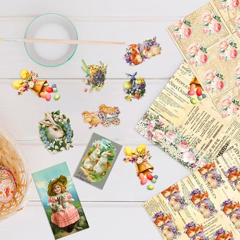 XMBHHRM 24 Sheets Easter Scrapbook Paper Spring Rabbit Decorative Craft Paper 6 x 6 Inch Bunny Eggs Themed Single -Sided Pattern for DIY Card Making Junk Journal Decor Album Supplies (A-Style) in Saudi Arabia