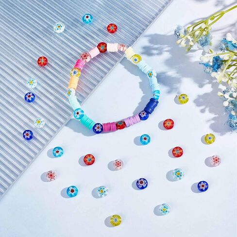 SUNNYCLUE 1 Box 80Pcs Glass Heart Beads Handmade Millefiori Glass Flower Bead Lampwork Beads Valentine's Day Red Heart Beads for Jewelry Making Beaded Bracelets Necklace DIY Craft Beading Supplies in Saudi Arabia
