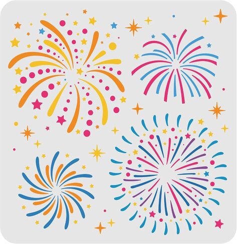 FINGERINSPIRE Fireworks Stencil 11.8x11.8inch, Reusable Fireworks Painting Template with 4 Different Patterns, Large DIY Art Craft Stencil for Wood, Canvas, Fabric, New Year Home Decoration in Saudi Arabia