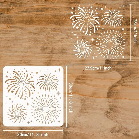 FINGERINSPIRE Fireworks Stencil 11.8x11.8inch, Reusable Fireworks Painting Template with 4 Different Patterns, Large DIY Art Craft Stencil for Wood, Canvas, Fabric, New Year Home Decoration in Saudi Arabia