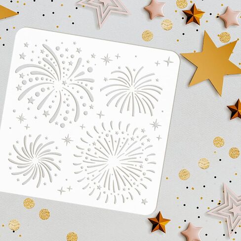 FINGERINSPIRE Fireworks Stencil 11.8x11.8inch, Reusable Fireworks Painting Template with 4 Different Patterns, Large DIY Art Craft Stencil for Wood, Canvas, Fabric, New Year Home Decoration in Saudi Arabia