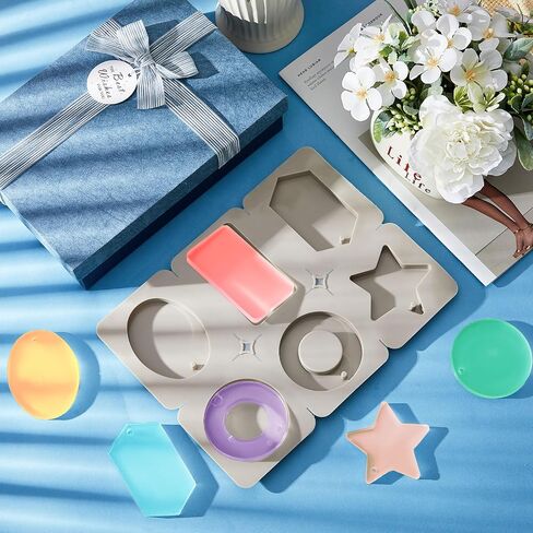 Patelai 2 Pcs Wax Silicone Molds Rectangle Wax Resin Molds Christmas Keychain Wax Mold Epoxy Casting Jewelry Making Molds with Hanging Holes for DIY Handicrafts Pendant Crafts Making (Various Style) in Saudi Arabia