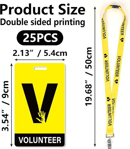 25 Sets Volunteer Lanyard with PVC Pass Card Visitor Badge for Event Fundraising Company Exhibition Guest School Activities in Kuwait
