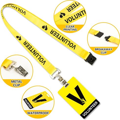 25 Sets Volunteer Lanyard with PVC Pass Card Visitor Badge for Event Fundraising Company Exhibition Guest School Activities in Kuwait