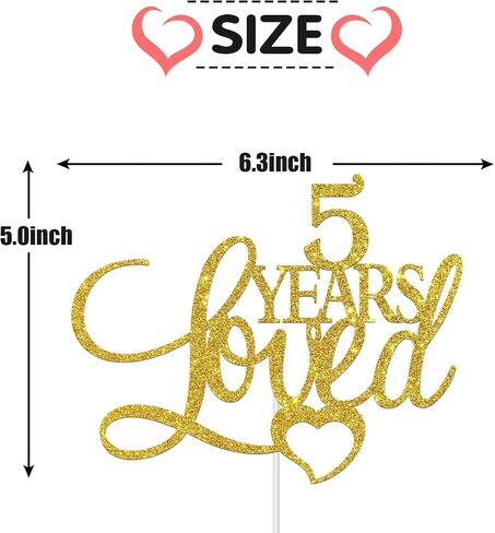 Gold Glitter 5 years loved Cake Topper - Happy 5th Birthday/Anniversary Cake Topper, 5th Birthday/Anniversary Cake Dacorations in Saudi Arabia