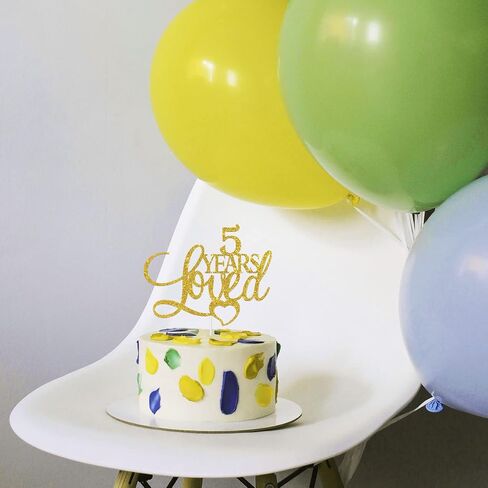 Gold Glitter 5 years loved Cake Topper - Happy 5th Birthday/Anniversary Cake Topper, 5th Birthday/Anniversary Cake Dacorations in Saudi Arabia