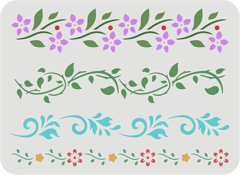 FINGERINSPIRE Flower Border Stencil (4 Style) 11.7x8.3inch Reusable Flower Drawing Stencil Vines Pattern Stencil Ivy Decoration Stencil for Painting on Wall, Furniture, Fabric, Wood and Paper in Saudi Arabia