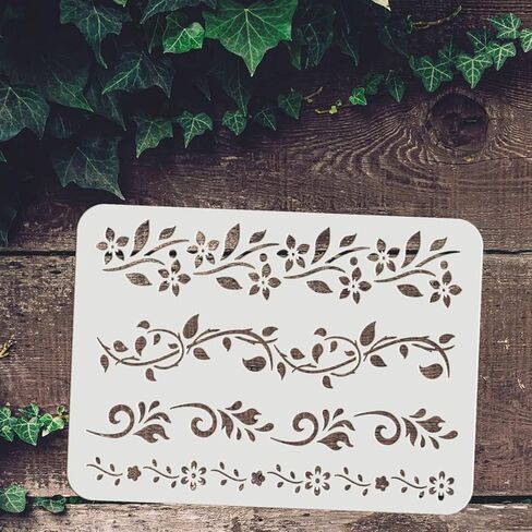 FINGERINSPIRE Flower Border Stencil (4 Style) 11.7x8.3inch Reusable Flower Drawing Stencil Vines Pattern Stencil Ivy Decoration Stencil for Painting on Wall, Furniture, Fabric, Wood and Paper in Saudi Arabia
