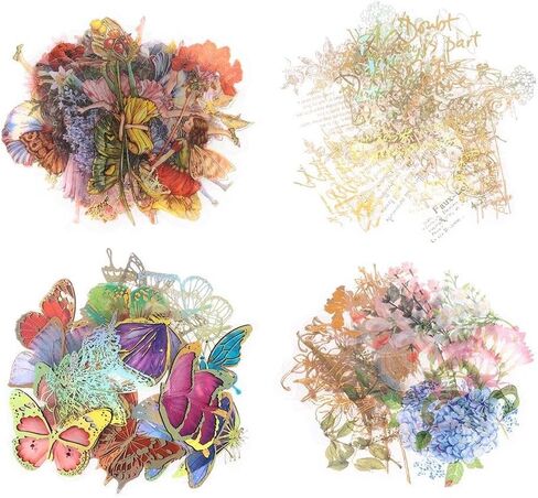 120 قطعة من ملصقات ثلاثية الأبعاد من رقائق الذهب الخيالية، 4 ملصقات شفافة من PET، عتيقة على شكل فراشة، ملصقات حروف على شكل زهرة زينة لسجلات القصاصات والمجلات غير المرغوب فيها والإكسسوارات اليومية in Kuwait