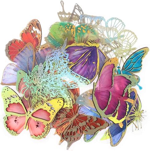 120 قطعة من ملصقات ثلاثية الأبعاد من رقائق الذهب الخيالية، 4 ملصقات شفافة من PET، عتيقة على شكل فراشة، ملصقات حروف على شكل زهرة زينة لسجلات القصاصات والمجلات غير المرغوب فيها والإكسسوارات اليومية in Kuwait