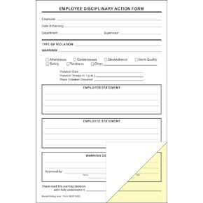 Becks Printing Employee Disciplinary Action Forms 2 Part Carbonless Paper - Pack of 250