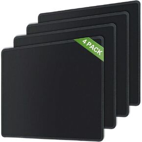 4 Mouse Pad Stitched Edges Premium-Textured Mouse Pads Mat Non-Slip Rubber Base Mousepad for Laptop, Computer & PC, 10.1 x 8.2 inches (Black)