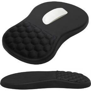 Ergonomic Mouse Pad with Wrist Rest, Gel Mousepad with Memory Foam & Massage Design, Wrist Pain Relief, Non-Slip PU Base, Black Mouse Pad with Wrist Support for Computer, Gaming, Office, 12x8 inch