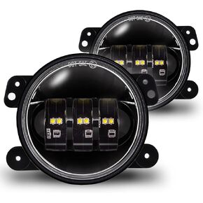 TRUE MODS 4-inch 60W LED Fog Lights Compatible w/Jeep Wrangler JK Unlimited JKU Front Bumper Accessories 2007-2018 [HALO DRL] [Amber Turn Signals] Round Driving Lights