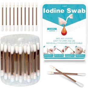 100pcs Disposable Iodine Swab Cotton Swab Medical Iodine Cotton Stick Clean Wounds Care for Outdoor Medical Supplies (Medical Iodine Swab)