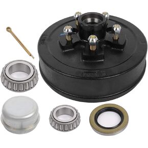 ECCPP Boat Trailer Brake Drum Hub Kit 10 x 2 1/4 5 Bolt 1 1/16 x 1 3/8 44649 x 68149 Black Tapered Spindle 3500lb Silver