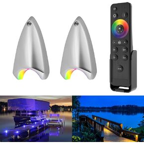 HUSUKU GT5 Boat Dock Lights RGB Marine Color Light Kit, Fence Post Lights Driveway Docking Lights, 12V 6W 600LM IP65 Waterproof, Wireless Grouping and Control Auto Sync, Yacht Deck Warning Step Light