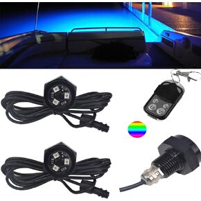 NBWDY RGB LED 1/2in NPT Boat Drain Plug Light Underwater Light with 4-key RF Remote Control,DC12V,50000hr Lifespan Marine Boat Led Light for Garber-fishing,Swimming,Diving(pack of 2)