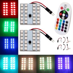 EverBrightt 1-Set(2PCS) RGB 5050 24SMD LED لوحة قبة ضوء السيارات التحكم عن بعد الملونة بقيادة مصباح DC 12V مع محولات T10 BA9S اكليل