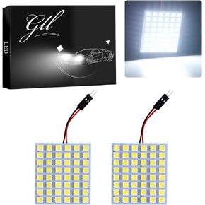 GLL Super White Energy-saving 5050 48-SMD LED Panel Dome Light Auto Car Interior Reading Plate Light Roof Ceiling Interior Wired Lamp+T10 BA9S Festoon Adapter-2pcs