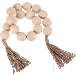 uxcell 43 inch Wood Bead Garland Home Decor with Tassels, Farmhouse Wood Bead Garland for Tiered Wall Hanging Decor Prayer Beads, Burlywood, 1 Set