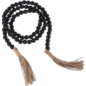 uxcell 58 inch Wood Bead Garland Home Decor with Tassels, Farmhouse Wood Bead Garland for Tiered Wall Hanging Decor Prayer Beads, Burlywood, 1 Set