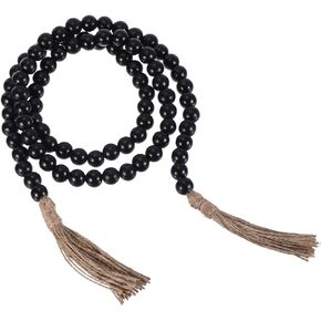 uxcell 58 inch Wood Bead Garland Home Decor with Tassels, Farmhouse Wood Bead Garland for Tiered Wall Hanging Decor Prayer Beads, Burlywood, 1 Set
