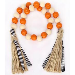 Easter Wood Bead Garland, 38.6" Spring Wood Beads Garland with Tassel, Wooden Beaded Easter Boho Decor Farmhouse Rustic Hanging Decorations for Home Room Wall Tiered Tray Shelf, Plaid Bunny