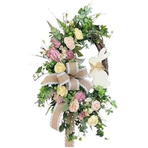 Easter Wreaths for Front Door, Easter Artificial Egg Wreath Decoration, Bunny Carrot Spring Wreath Farmhouse Home Indoor Outdoor Easter Decor