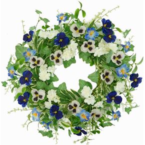 AMF0RESJ Artificial Spring Summer Wreath with Pansy Flower,Lavender Morning Glory for Front Door Indoor Outdoor Farmhouse Home Wall Window Festival Wedding Decor,