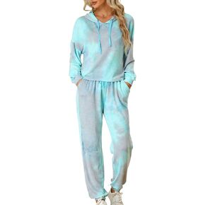 Allegra K Women's 2 Piece Sweatsuits Tie Dye Pullover Hoodie Drawstring Jogging Tracksuit Sports Outfit