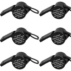 6 Pack Stainless Steel Lanyard Whistle Gift for Coach with A Word A Great Coach is Hard to Find and Impossible to Forget,Thank You Coach Gift，Loud Crisp Sound Whistles with 6 Gift Box. (Gold)