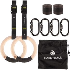 حلقات الجمباز الخشبية - معدات صالة الألعاب الرياضية لتمارين كروس فيت، وتدريب الجسم، والتمرين والتمرين - حلقات تسلق سهلة التركيب، وأشرطة أرقام قابلة للتعديل، وحلقات شريطية غير قابلة للانزلاق in Kuwait