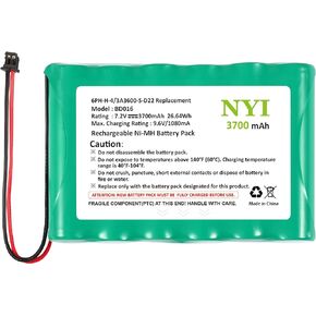 NYI Upgraded 3700mAh Battery Compatible with DSC IMPASSA 9057 2-Way Wireless Security System Alarm Panel, 6PH-H-4/3A3600-S-D22 Replacement, 7.2V Rechargeable Ni-MH Battery Pack for ADT Control Panel